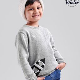 Babyoye 100% Cotton Full Sleeves Embroidered Pullover Rocket Print - Grey-image-74