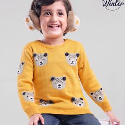 Babyoye 100% Cotton Full Sleeves Pullover Sweater Bear Design - Yellow-image-32