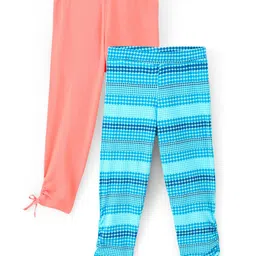 Pine Kids Three Fourth Length Cotton Biowashed Stretchable Leggings Striped & Solid Pack Of 2 - Blue Orange-picture-27