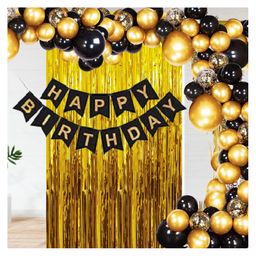 Bubble Trouble Happy Birthday Decoration Kit Combo with 1 Pc Black Banner 1 Pc Arch  20 Pcs Black & 20 Pcs Gold Balloons 4 Pcs Gold Confetti Balloons for Baby Birthday Decoration Items - Pack of 47-6