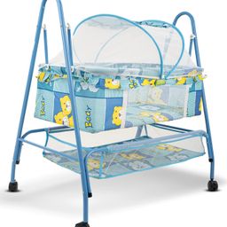 Baybee Arise Baby Swing Cradle with Mosquito Net - Dark Blue (Print May Vary)-21