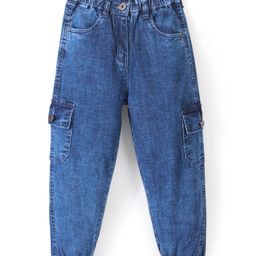 Primo Gino Cotton Full Length Cargo Fit Washed Denim Jeans Solid Colour - Blue-image-44