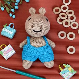 Love Crochet Art Crochet Handmade Hippo Soft Toys - Brown Firozi-16
