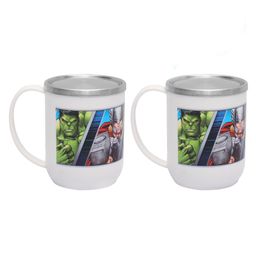 Jaypee Plus Cupshup Prime Disney Avengers Hulk, Captain America Coffee Milk Cup For Kids Unbreakable Insulated Stainless Steel With Lid 400ml Pack of 2-86