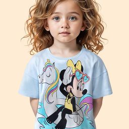 Babyhug Disney Cotton Knit  Oversized Half Sleeves T-Shirt  with Minnie Mouse Family Graphics - Blue-image-18