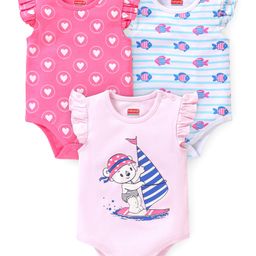 Babyhug 100% Cotton Knit Half Sleeves Onesies with Heart & Fish Print Pack of 3 - Multicolour-image-68