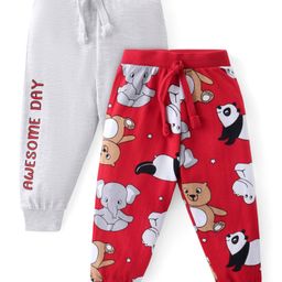 Babyhug Cotton Knit Full Length Lounge Pants With Animal Print Pack Of 2 - Multicolor-image-41