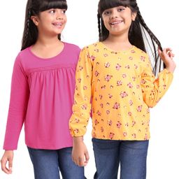 Honeyhap Premium 100% Cotton Full Sleeves Floral Print Top with Bio Finish Pack of 2 - Golden Cream & Cabaret Pink-picture-16
