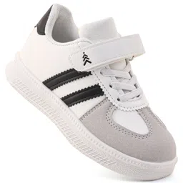 Pine Kids Sneaker with Velcro Closure With Striped Design - White & Black-picture-31