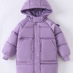 Kookie Kids Full Raglan Sleeves Padded Hooded Jacket with Solid Colour - Purple-image-24