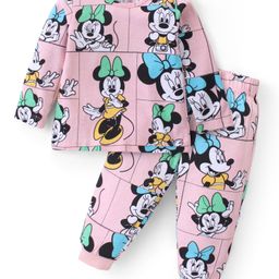 Babyhug Disney Cotton Knit Full Sleeves Night Suit with Minnie Mouse Print - Pink-picture-16
