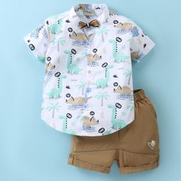 Dapper Dudes Half Sleeves Animals Printed Shirt With Bow & Shorts - Khaki-picture-36