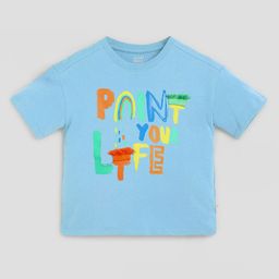 Somersault Cotton Half Sleeves Paint Your Life Printed & Embroidered Tee - Blue-image-9