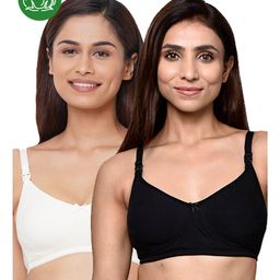 Inner Sense Organic Cotton Pack Of 2 Solid Antimicrobial Soft Feeding Bras - Multi Colour-picture-14