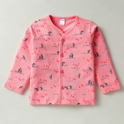 Tango Single Jersey Knit Full Sleeves Front Open Jhablas With Animal Print - Coral-picture-6