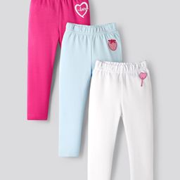 Bonfino Cotton Knit Full Length Leggings With Tropical Theme Print Pack Of 3 - White Red & Light Blue-picture-26