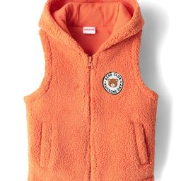 Babyhug Fur Knit Sleeveless Solid Coloured Hooded Sweatjacket With Patch - Orange-image-59