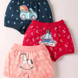 Revvo Junior Cotton Knit Bloomers With Nautical Theme Print Pack Of 3 - Multi Colour-picture-17