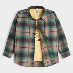 Mi Arcus 100% Cotton Knit Full Sleeves Checked Shirt With Adventure Text Printed Tee Set - Multi Colour-picture-4