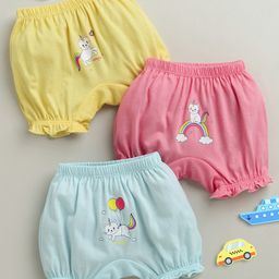 BUMZEE Cotton Knit Pack Of 3 Cat Printed Bloomers - Yellow & Pink-picture-9