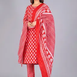 HERE&NOW Women Floral Printed Regular Pure Cotton Kurta with Palazzos & With Dupatta-38