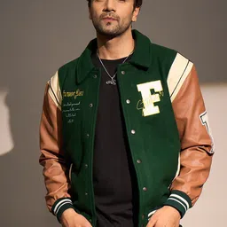 FUGAZEE Men Brand Logo Woollen Varsity Jacket with Patchwork-picture-18
