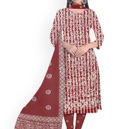 Farooq Dyeing Floral Printed Batik Pure Cotton Unstitched Dress Material-17