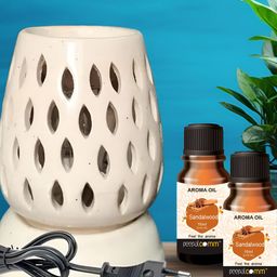 PEEPALCOMM 3-Pcs White & Brown Ceramic Electric Diffuser With Sandalwood Aroma Oil 10 ml-9