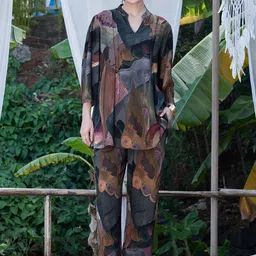 Zeyo Abstract Printed V-Neck Top With Trouser Co-Ords-picture-11