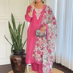 KALINI Women Floral Embroidered Kurta with Trouser & Dupatta-image-94