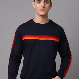 Obaan Men Black Striped Fleece Sweatshirt-image-8