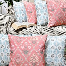 ANWYN Blue & Pink Set of 7 Ethnic Motifs Square Cushion Covers-54