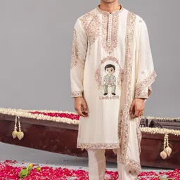 KALPRAAG Men Ethnic Motifs Embroidered Regular Georgette Kurta with Salwar & Dupatta-picture-21