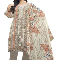 DRAVINAM Trends Floral Printed Thread Work Pure Cotton Unstitched Dress Material-image-98