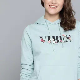 Mast & Harbour Women Blue Printed Hooded Sweatshirt-picture-31