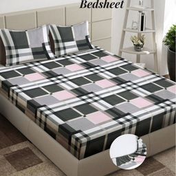 Aura Grey & Black Geometric Printed 300 TC King Fitted Bedsheet Set 2.50 m x 2.15 m-14