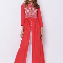 Vishudh Women Coral Red Printed Straight Kurta-image-52
