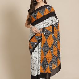 JAIPURI PRINT Batik Pure Cotton Block Print Saree-60