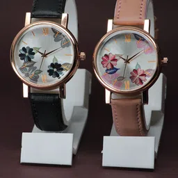 VIRAKTI Women Brass Printed Dial & Leather Bracelet Style Straps Analogue Watch F-49-BLACK-PINK-25-image-93