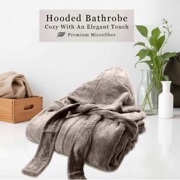 HOUSSE Brown 450 GSM Hooded Bath Robe With Belt-image-58