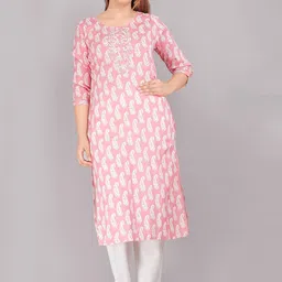 JC4U Paisley Printed Round Neck Thread Work Pure Cotton Straight Kurta-picture-27