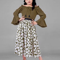 YK Floral Print Tie-Up Neck Bell Sleeve Crepe Fit & Flare Dress-28