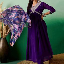 KALINI Women Embroidered Regular Sequinned Kurta with Trousers & With Dupatta-15