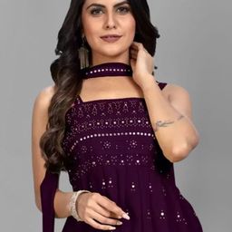 PARROT CREATION Embroidered Straight Sequinned Kurti With Sharara And Dupatta image 4