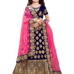 F Plus Fashion Girls Blue Satin Semi-Stitched Lehenga Choli-image-71