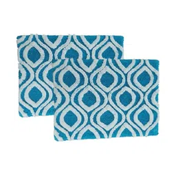 Aura 2-Pcs Turquoise-Blue & White Self-Designed 1800 GSM Cotton Anti Skid Bath Rugs-image-67