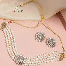Anouk Women White Pearls Kundan Beaded Lyered Choker Necklace Jewelry Set-32