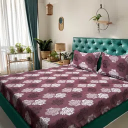 Klotthe Maroon Floral 400 TC Pure Cotton Double Bedsheet with 2 Pillow Covers-image-34
