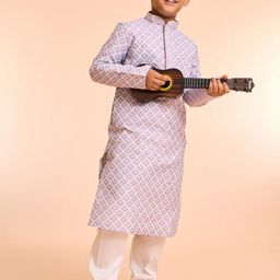 Manyavar Boys Geometric Woven Design Mandarin Collar Straight Kurta With Pyjamas-18
