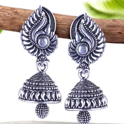DIVASTRI Set of 5 Silver-Plated Oxidized Teardrop Shaped Jhumkas image 3